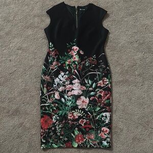 New York & Company Black and Pink Sheath Midi Dress
